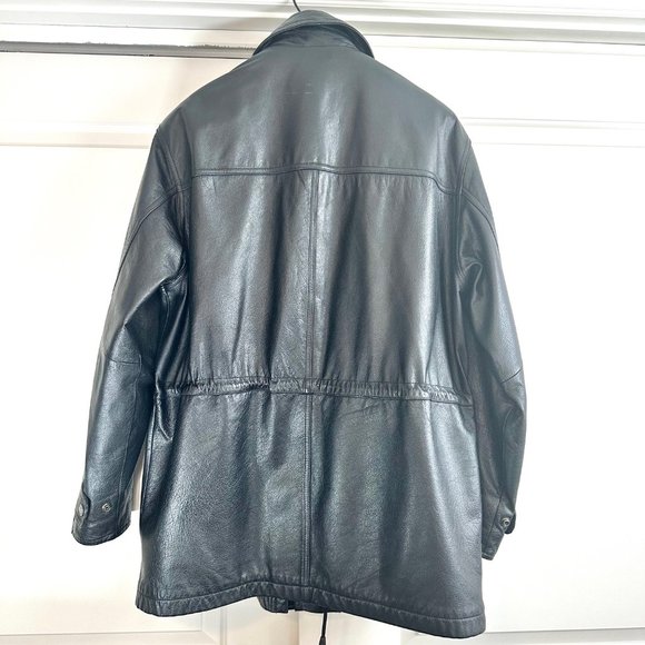Vintage 90's Oversized Wilsons Leather Black Heavyweight Utility Jacket - Picture 2 of 14